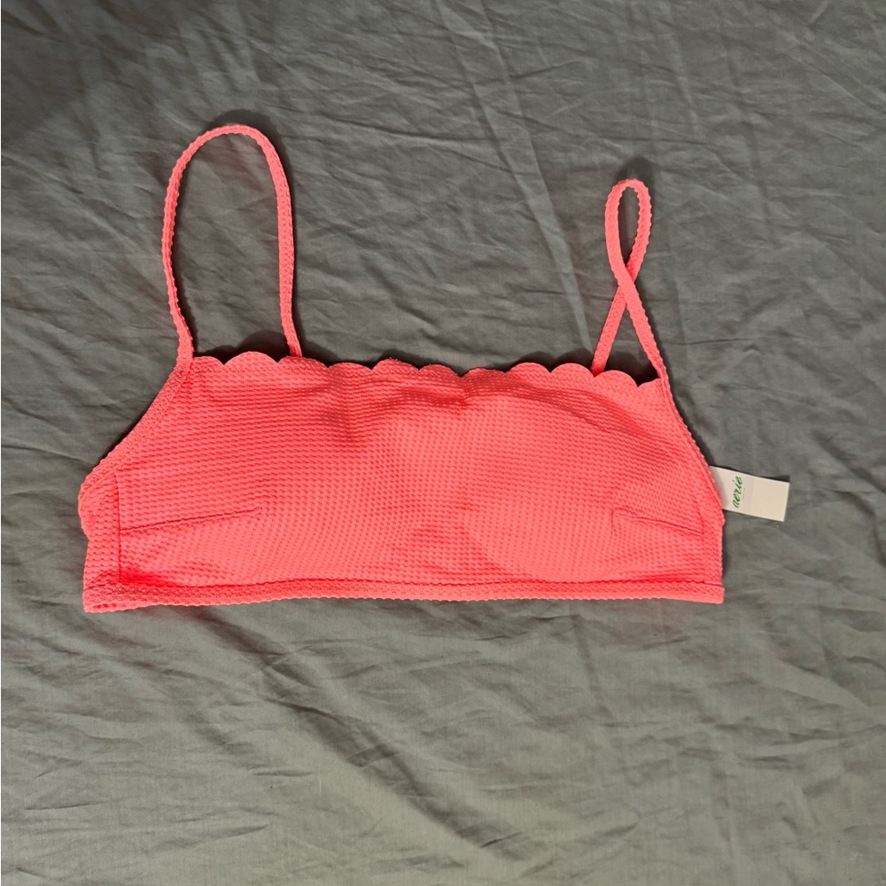 Aerie Women's Bikini Medium Scalloped Bandeau Waffle Textured Coral Swimsuit New